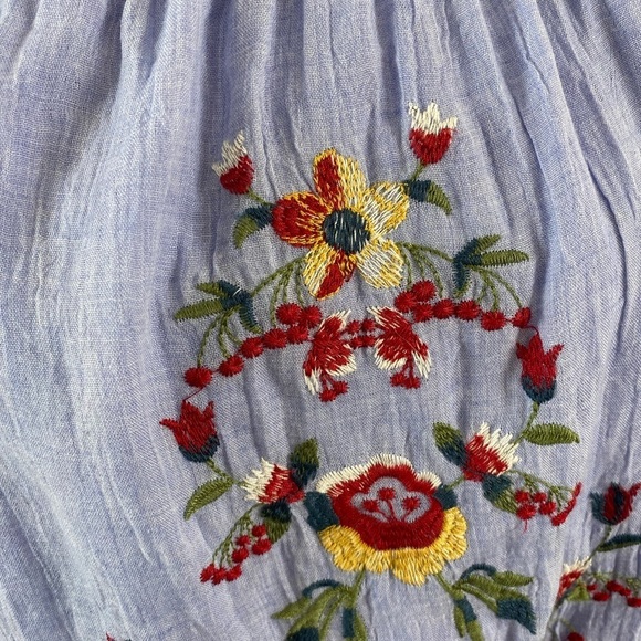 Umgee Blue Floral Embroidered Boho Peasant Mini Dress Size Small Babydoll Dress - Picture 3 of 9